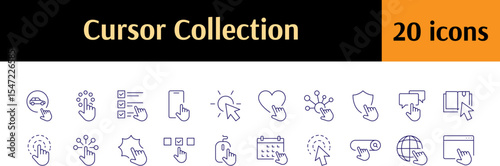 Pack of Computer and Monitor Related Line Icons. Cursor, Pointer Outline Signs for Graphic and Web Design, Apps, Adverts, Various Cards