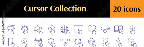 Computer and Monitor Line Icon Pack. Cursor, Pointer Outline Signs for Graphic and Web Design, Apps, Adverts, Various Cards