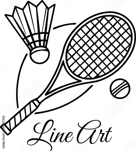 Badminton Racket and Shuttlecock Line Art Sports Equipment