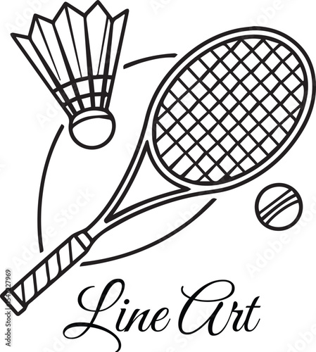 Badminton Racket and Shuttlecock Line Art Sports Equipment