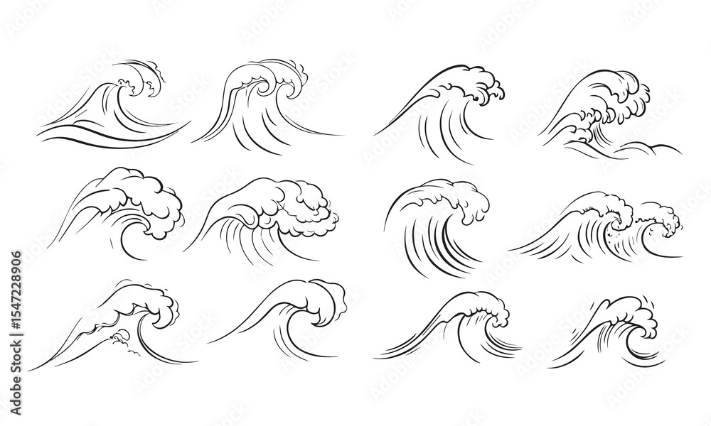Obraz premium Ocean wave vector illustration in Japanese woodcut style