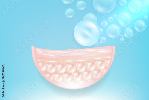 Hyaluronic acid and Niacinamide hair and skin solutions ad, blue collagen serum drops into skin cell with cosmetic advertising background ready to use, illustration vector.