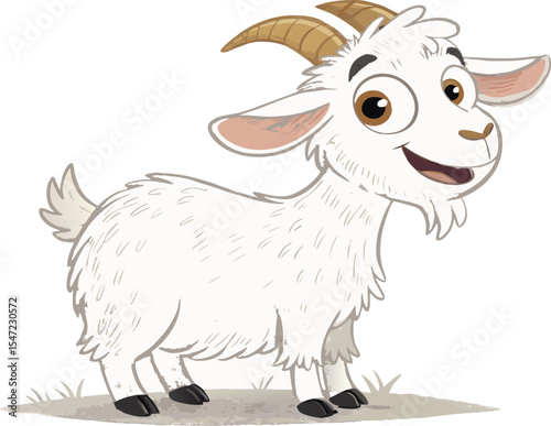 goat cartoon isolated on white Cute white goat cartoon character illustration flat farm animal vector isolated on white background.