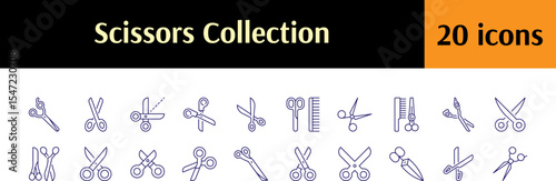 Haircut Line Icon Bundle. Scissors Outline Signs for Graphic and Web Design, Apps, Adverts, Various Cards