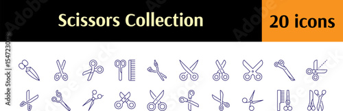 Haircut Line Icon Pack. Scissors Outline Signs for Graphic and Web Design, Apps, Adverts, Various Cards