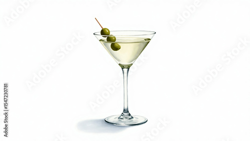 Watercolor Martini Cocktail with Olives – Elegant Classic Drink Illustration