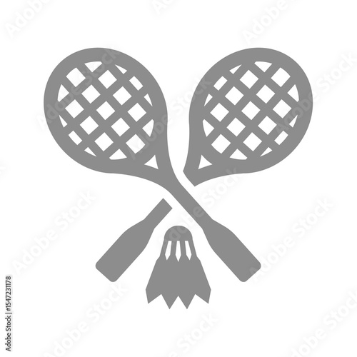 Badminton game vector icon. Two racquets crossed with shuttlecock or shuttle.