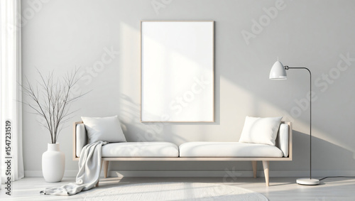 Modern Interior Poster Frame Mockup – Realistic Living Room Wall Display for A-Size Prints