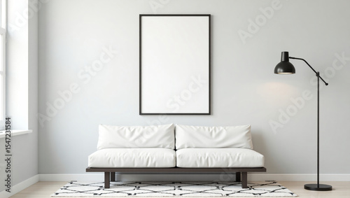 Modern Interior Poster Frame Mockup – Realistic Living Room Wall Display for A-Size Prints