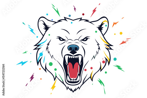 Angry Bear Ink Splash Line Drawing