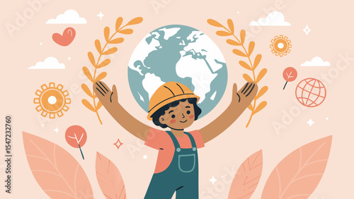 girl with flowers Abstract vector illustration for World Day Against Child Labor symbolic child figure highlighting awareness and global advocacy against child exploitation.