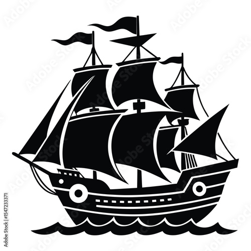 Pirates ship isolated icon silhouette vector art illustration on white background
