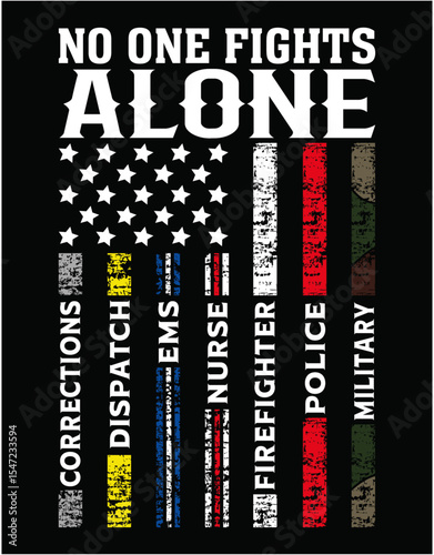 First Responders American Thin Line Police Fire Military - printable editable vector art file.