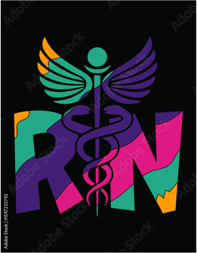 Lovely RN Registered Nurse Tie Dye - printable editable vector art file.