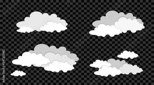 Cartoon clouds collection isolated on transparent background