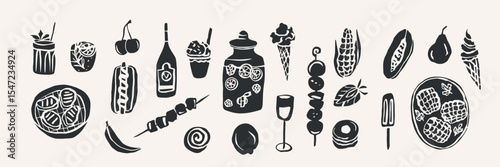 Flat vector doodle summer food collection