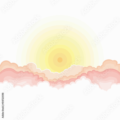 Soft pastel sunrise with fluffy clouds in light yellow tones  