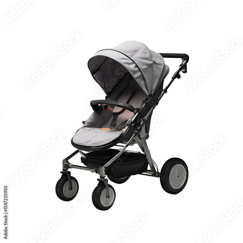 Grey baby jogging stroller isolated
