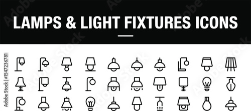 Lamps and light fixtures icons isolated on white background