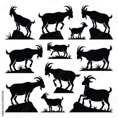 Majestic Goat Silhouettes: A Collection of Elegant Designs