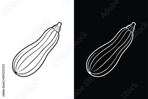 Zucchini Line Art Vector Collection. Woodcut Style Icons on White Black Background