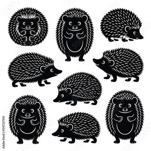 Charming Hedgehog Silhouettes: A Collection of Nine