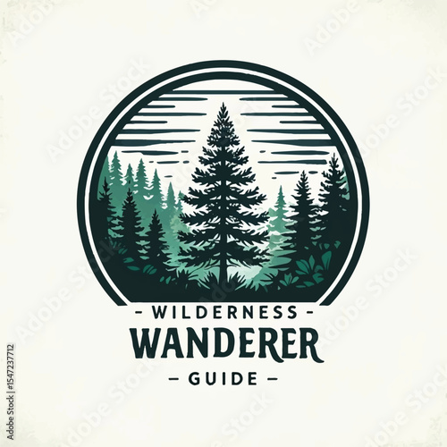 Wilderness Wanderer Guide Emblem – Vintage Forest Adventure Logo Design
