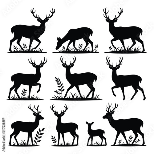 Elegant Deer Silhouettes: A Collection of Nine
