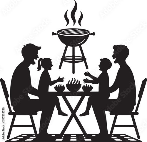 Family barbecue and picnic in the garden silhouette 