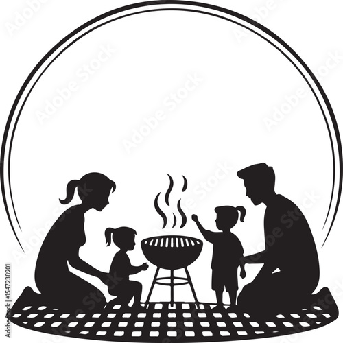 Family barbecue and picnic in the garden silhouette 