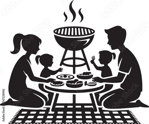 Family barbecue and picnic in the garden silhouette 