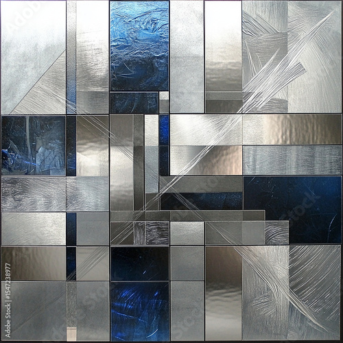Abstract Blue and Silver Geometric Design Modern Art Background isolated on transparent background