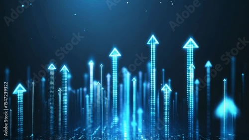 Abstract Glowing Arrows Rising Upwards Background, Technological Growth Concept