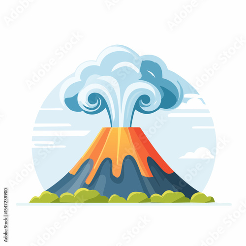 Volcano Eruption Vector Illustration of a Volcanic Mountain