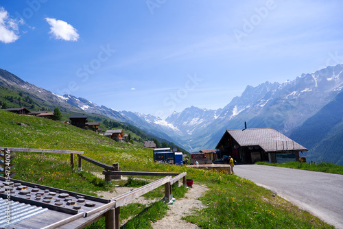 Beautiful view with scenic landscape in the Swiss Alps at Lötschental Valley at Lauchernalp on a sunny late spring noon. Photo taken June 19th, 2025, Wiler, Switzerland.