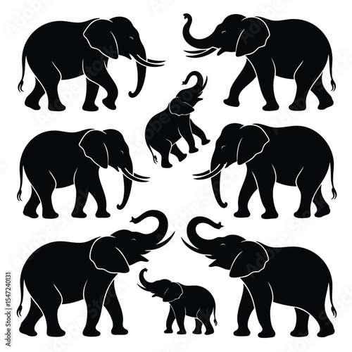 Elegant Elephant Silhouettes: A Collection of Eight