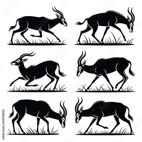 Elegant Black Sable Antelope Silhouettes in Grass