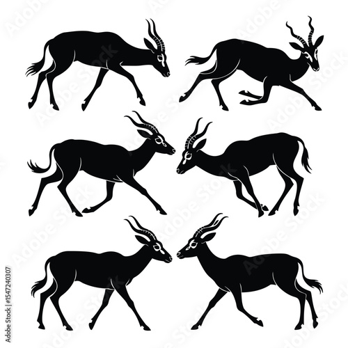 Six Black Impala Silhouettes in Motion