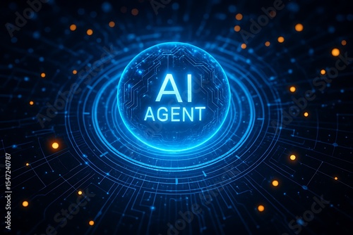 A glowing blue sphere displays ai agent