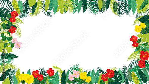 夏にぴったりの南国素材フレーム2（16:9） Summer Tropical Set  Frame with Leaves and Birds