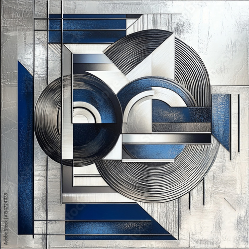 Abstract Geometric Design Blue and Silver Textures isolated on transparent background