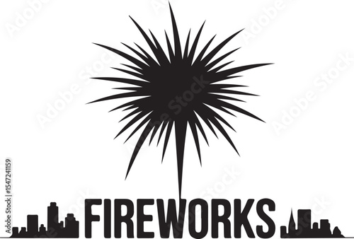 Fireworks burst over city skyline vector illustration