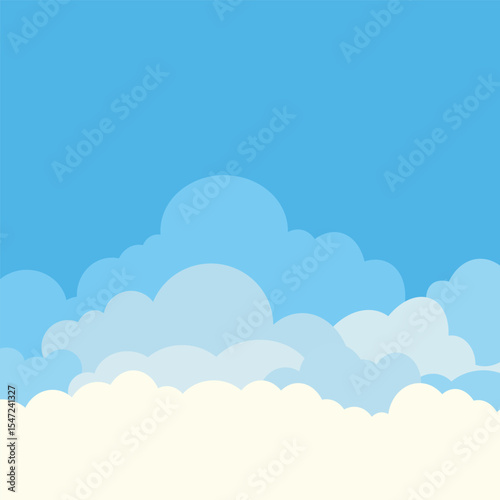 Cartoon Vector Clouds in Blue Sky Background, Weather Illustration, Fluffy Cloudscape, Nature Scene
