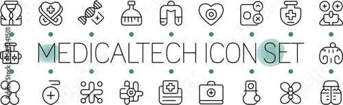 Medical tech icon set with various symbols in line style