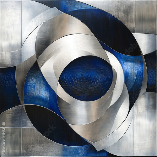 Abstract Cosmic Swirl Celestial Blue and Silver Canvas Art isolated on transparent background
