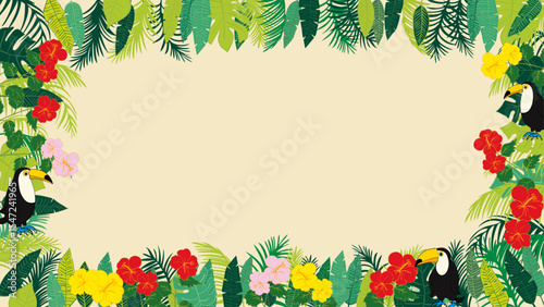 夏にぴったりの南国素材フレーム3（16:9） Summer Tropical Set  Frame with Leaves and Flowers