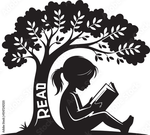 Girl reading under tree vector illustration