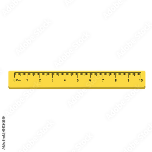 Flat vector of a yellow ruler marked in centimeters. Essential educational and drawing tool suitable for math or geometry-themed visuals.