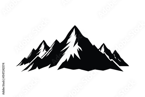 A black silhouette art of snowy mountain peaks.eps