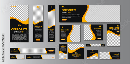 Abstract banner design web template Set, Horizontal header web banner. Modern Gradient yollow and black cover